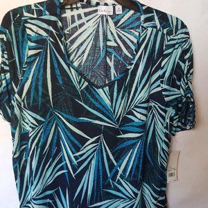 Kim Rogers Leaf Print Top 2X Blue/Green NWT